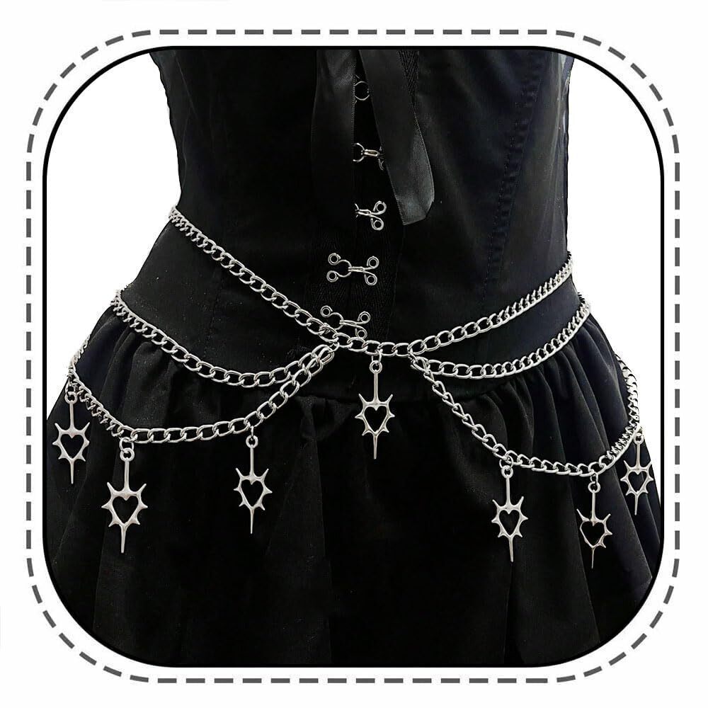 8626 Thorn Heart Waist Chain Belt - Punk Gothic Crossover Body Belly Chains